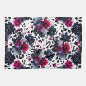 マゼンタピンク&ブルーインクフローラ水色 キッチンタオル (横)