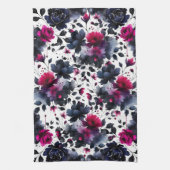 マゼンタピンク&ブルーインクフローラ水色 キッチンタオル (縦)