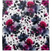 マゼンタピンク&ブルーインクフローラ水色 シャワーカーテン (正面)