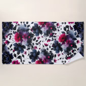 マゼンタピンク&ブルーインクフローラ水色 ビーチタオル (正面)