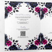 マゼンタピンク & ブルー  インキ フローラル ウォーターカラー ウェディング 三つ折り招待状 (内部最初)