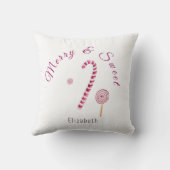 マゼンタピンク&メリースイートキャンディーケーン装飾用クッション クッション (裏面)