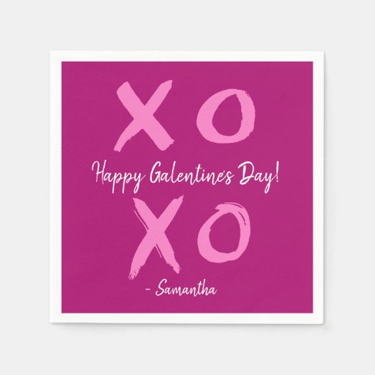 マゼンタピンクXOXO - Happy Galentine's Day Cute スタンダードカクテルナプキン (正面)