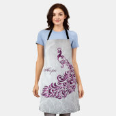 マゼンタピーコックパーソナライズプリントエプロン エプロン (着用した状態)