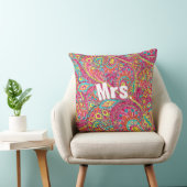 マゼンタピーコックペイズリーコーラルイエローブリデス クッション (椅子)