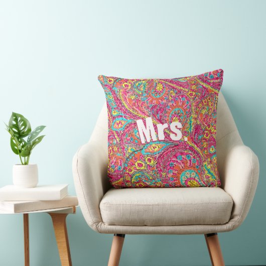 マゼンタピーコックペイズリーコーラルイエローブリデス クッション (椅子)