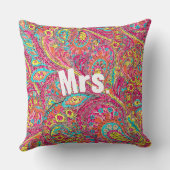 マゼンタピーコックペイズリーコーラルイエローブリデス クッション (裏面)