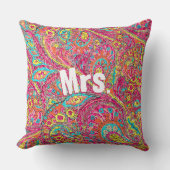 マゼンタピーコックペイズリーコーラルイエローブリデス クッション (正面)