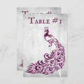 マゼンタピーコックリーフつる植物テーブルカード 招待状 (正面/裏面)