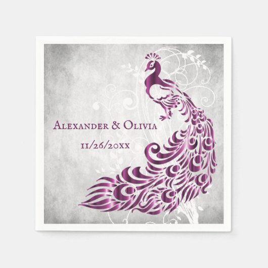 マゼンタピーコックリーフつる植物ブライダルシャワーナプキン スタンダードカクテルナプキン (正面)