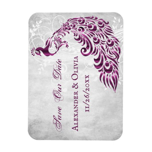 マゼンタピーコックリーフつる植物日付磁石を保存 マグネット (縦)