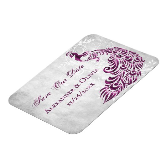 マゼンタピーコックリーフつる植物日付磁石を保存 マグネット (左側)