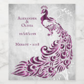 マゼンタピーコックリーフつる植物結婚ズワインラベル ワインラベル (シングルラベル)