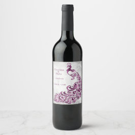 マゼンタピーコックリーフつる植物結婚ズワインラベル ワインラベル