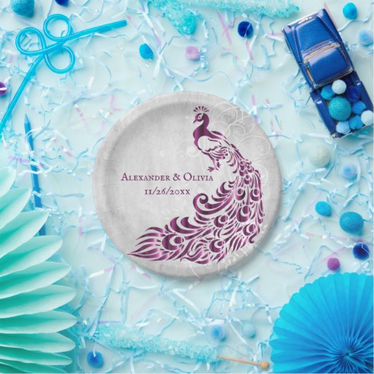 マゼンタピーコックリーフ結婚つる植物紙プレート ペーパープレート (パーティー)