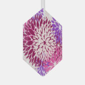 マゼンタピーチブルゴーニュと紫の様式化ダリア ガラスオーナメント (正面右)
