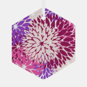 マゼンタピーチブルゴーニュと紫の様式化ダリア ガラスオーナメント (裏面)