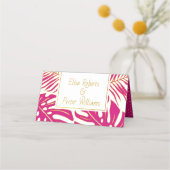 マゼンタピ葉クク結婚の折り畳みエスコート プレイスカード (裏面)