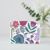 マゼンタフォークアートフローラルパターン シーズンポストカード (スタンド正面)