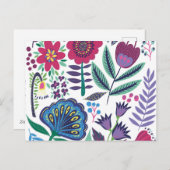 マゼンタフォークアートフローラルパターン シーズンポストカード (正面/裏面)