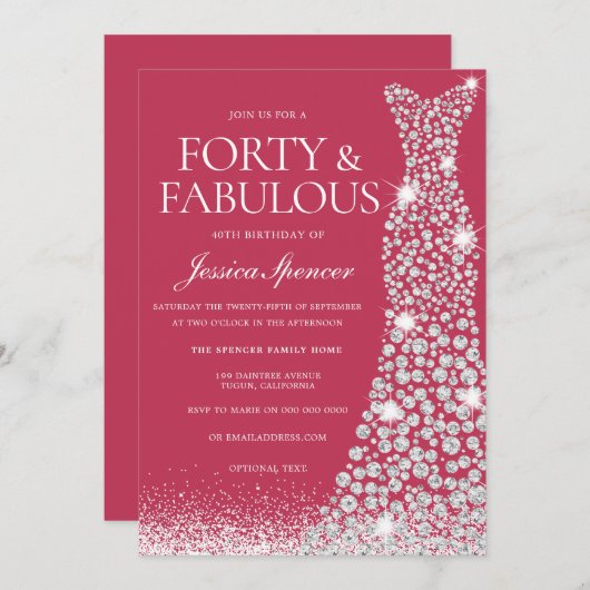 マゼンタフォーティ&素晴らしい40thバースデードレス 招待状 (正面/裏面)