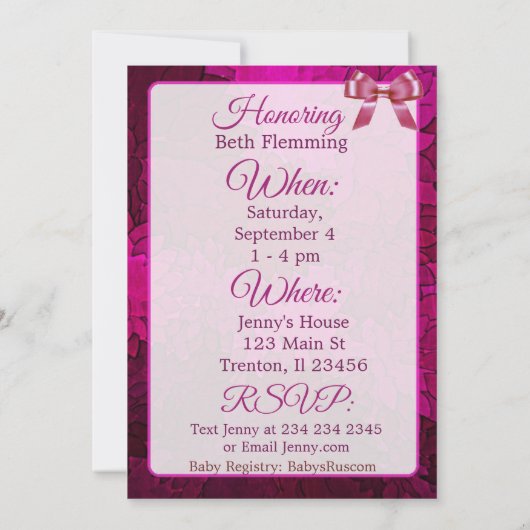 マゼンタフットプリントガールズベビーシャワー招待状 招待状 (裏面)