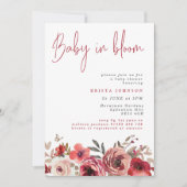 マゼンタフラワーズベビーイン開花ベビーシャワー 招待状 (正面)