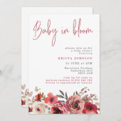 マゼンタフラワーズベビーイン開花ベビーシャワー 招待状 (正面/裏面)