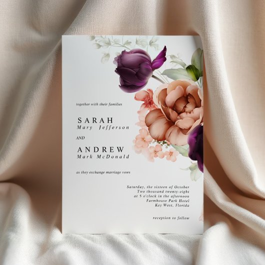 マゼンタフラワーズモダンミニマル結婚式招待状 招待状