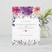 マゼンタフローラデジタルまたは印刷日を保存 招待状 (スタンド正面)