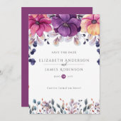 マゼンタフローラデジタルまたは印刷日を保存 招待状 (正面/裏面)