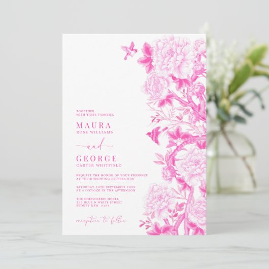 マゼンタフローラバードシノワズリー庭園の結婚式 招待状 (スタンド正面)