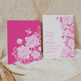 マゼンタフローラバードシノワズリー庭園の結婚式 招待状