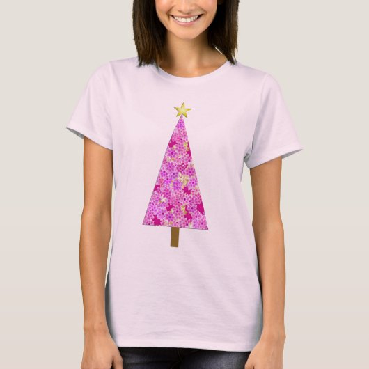 マゼンタフローラモダンクリスマスツリー Tシャツ (正面)