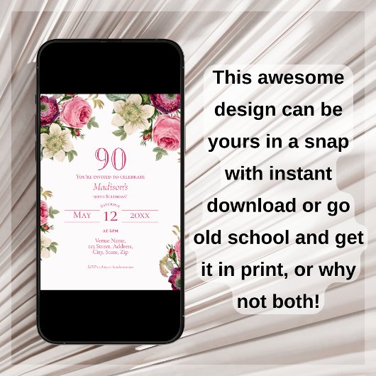 マゼンタフローラ90番目の誕生日招待状 招待状