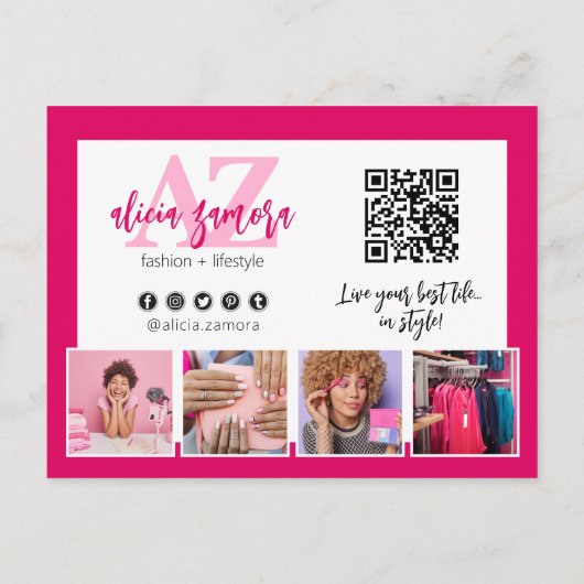 マゼンタブモダンティック4フォトフライヤーありがとう ポストカード (裏面)