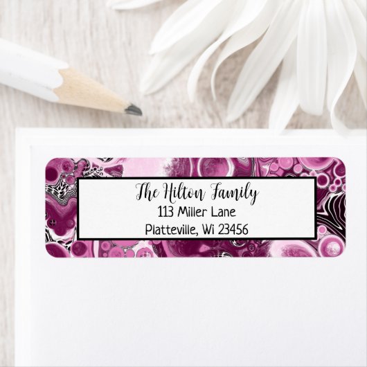 マゼンタブルガンディーピンクとパープルフルードのアート ラベル (インサイチュ)