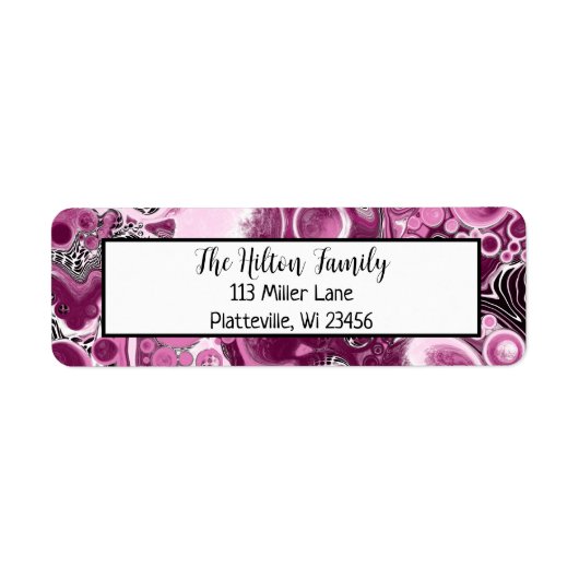 マゼンタブルガンディーピンクとパープルフルードのアート ラベル (正面)