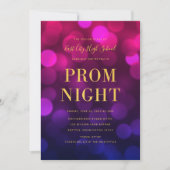 マゼンタブルーのボケライト ゴールド 高校のプロム 招待状 (正面)