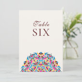 マゼンタブルーの幻想的なフラワーの結婚式テーブルナンバー 招待状 (スタンド正面)