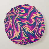 マゼンタブルーベージュ抽象芸術流体波渦 ラウンドクッション (裏面)