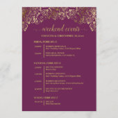 マゼンタプラムとゴールドの結婚式イベントとタイムライン プログラム (正面)