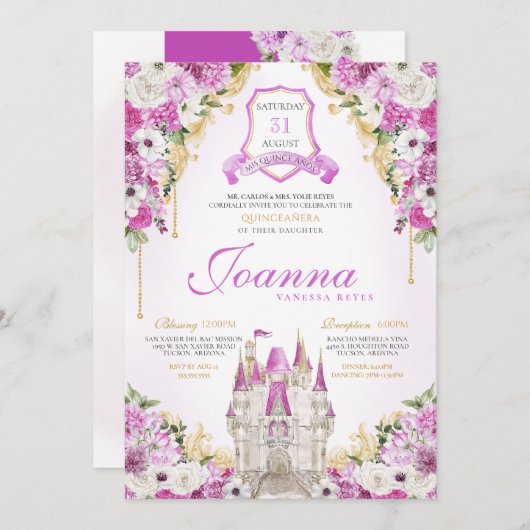 マゼンタプリンセスキャッスル王室のキンセアニェラ 招待状 (正面/裏面)