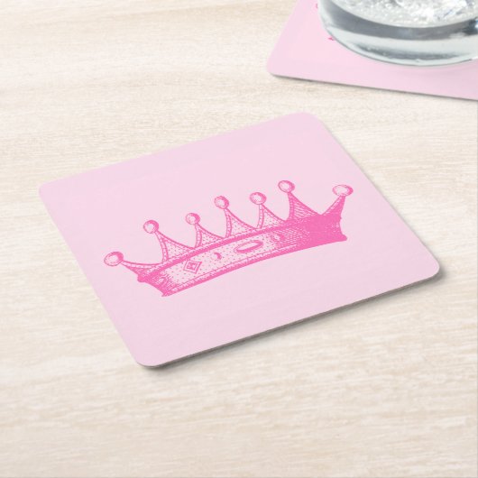 マゼンタプリンセスクラウンの背景（ピンク） スクエアペーパーコースター (アングル)