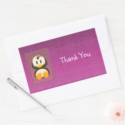 マゼンタペンギンありがとうステッカー 長方形シール (封筒)