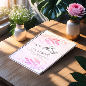 マゼンタホットピンクの水の色のリーフ結婚のゲストブック ノートブック