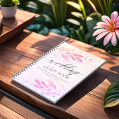 マゼンタホットピンクの水の色のリーフ結婚のゲストブック ノートブック