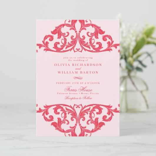 マゼンタホットピンクバロックファンキーシック結婚ズ 招待状 (スタンド正面)