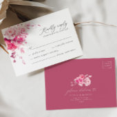 マゼンタホットピンクフローラエレガントウェディングRSVPカード 出欠カード