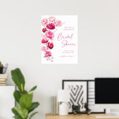 マゼンタホットピンクフローラブライダルシャワーウェルカムサイン ポスター (ホームオフィス)
